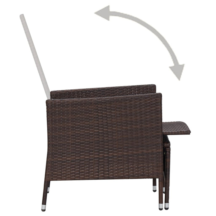 loungesæt til haven 3 dele med hynder polyrattan brun