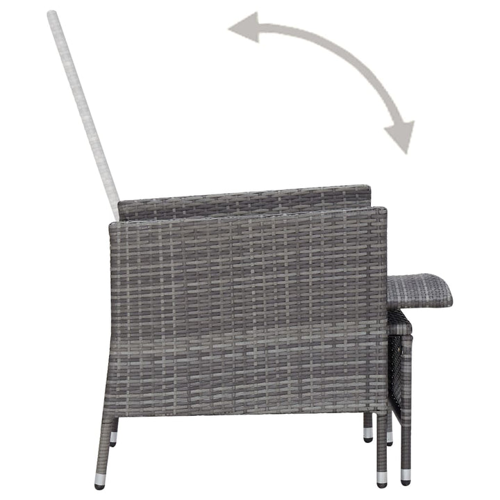 loungesæt til haven 3 dele med hynder polyrattan grå