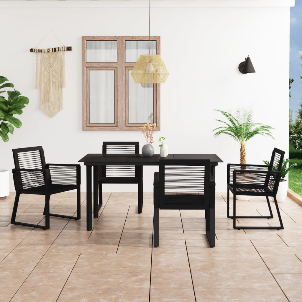 udendørs spisebordssæt 5 dele PVC-rattan sort