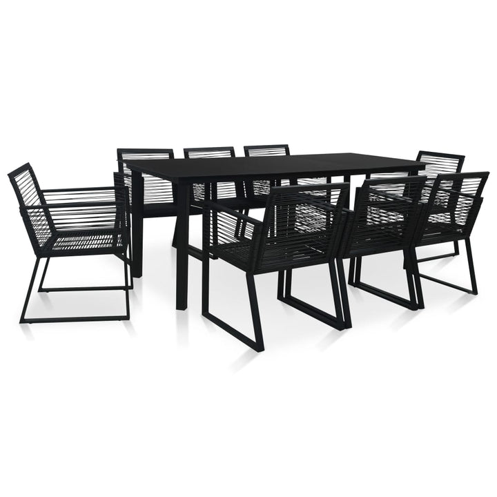 udendørs spisebordssæt 9 dele PVC rattan sort
