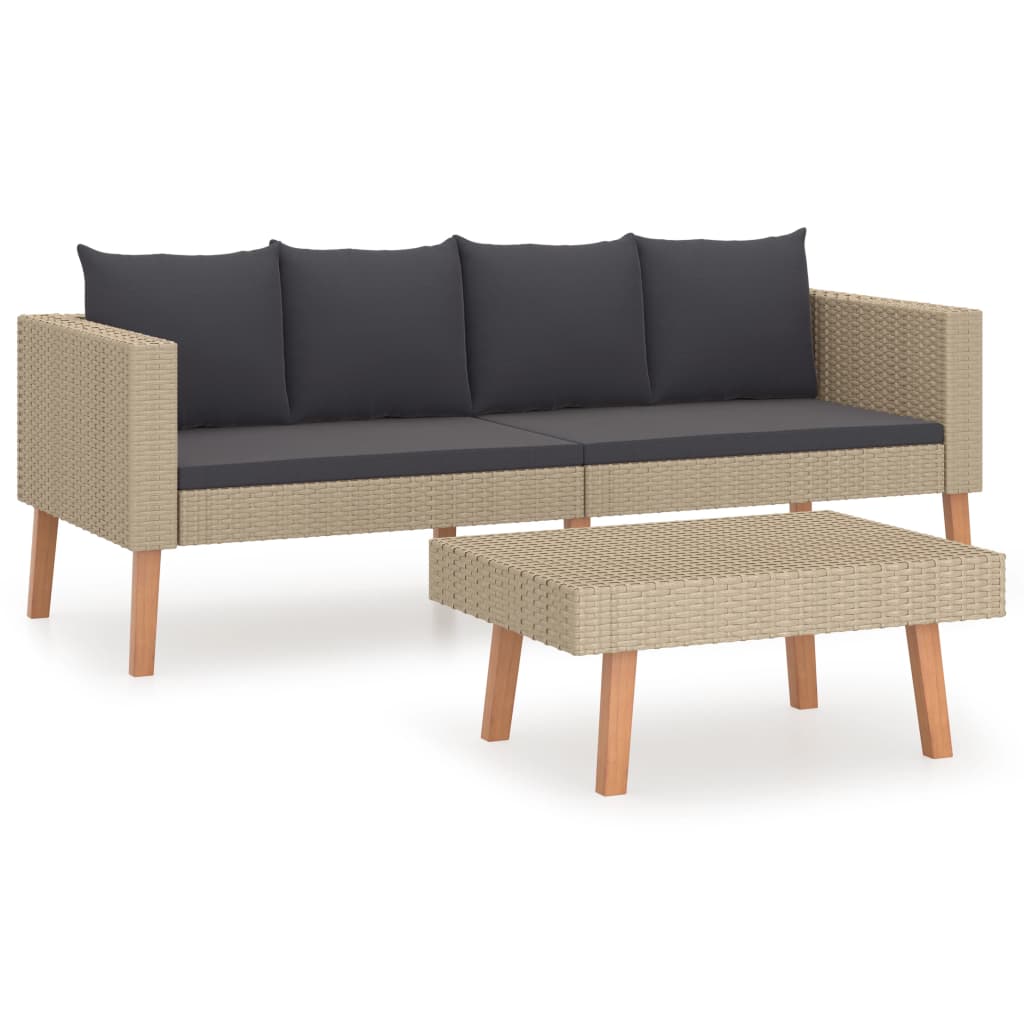 loungesæt til haven 2 dele med hynder polyrattan beige