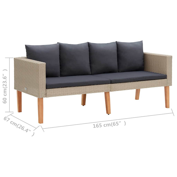 loungesæt til haven 2 dele med hynder polyrattan beige