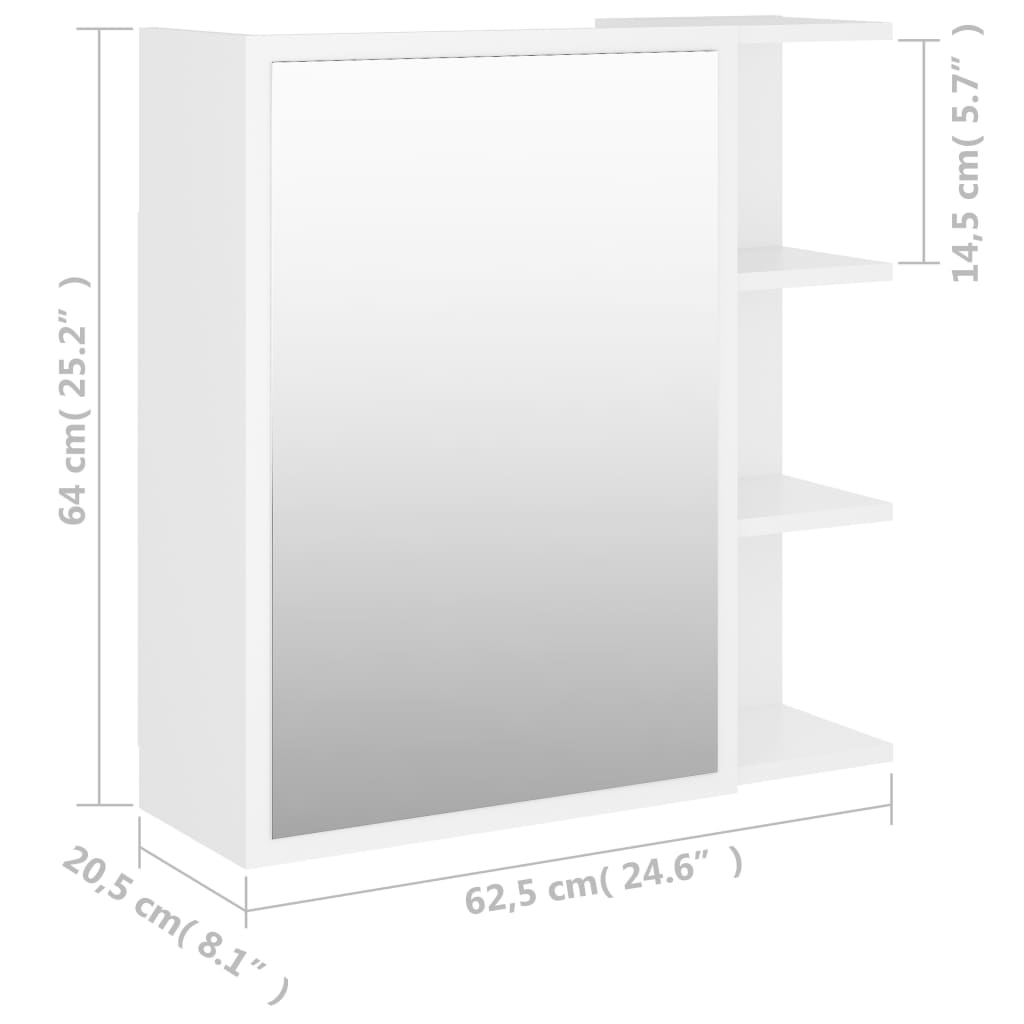 badeværelsesskab med spejl 62,5x20,5x64 cm konstrueret træ hvid