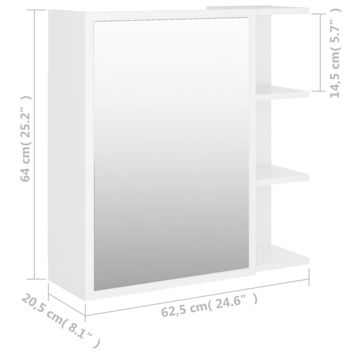 badeværelsesskab med spejl 62,5x20,5x64 cm konstrueret træ hvid