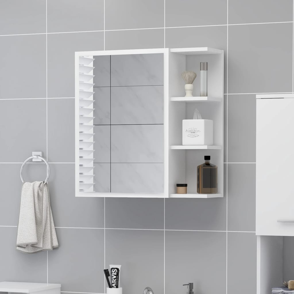 badeværelsesskab med spejl 62,5x20,5x64 cm konstrueret træ hvid