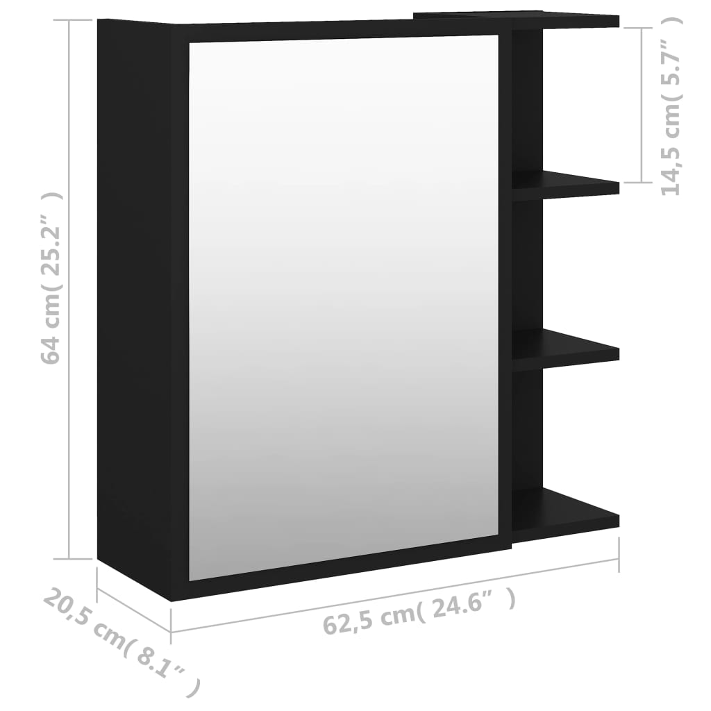 badeværelsesskab med spejl 62,5x20,5x64 cm konstrueret træ sort