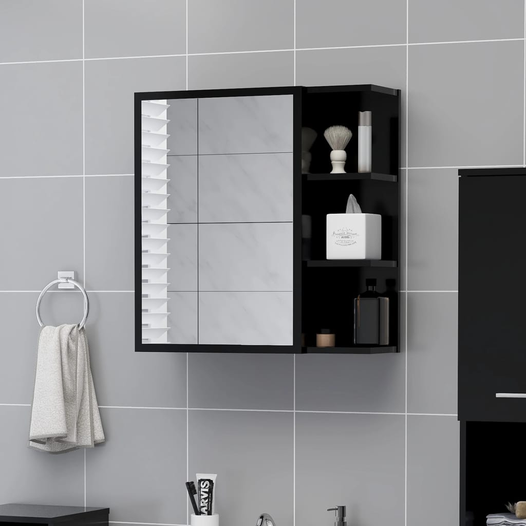badeværelsesskab med spejl 62,5x20,5x64 cm konstrueret træ sort