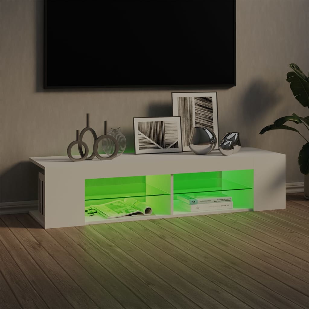 tv-skab med LED-lys 135x39x30 cm hvid