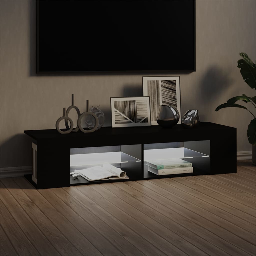 tv-skab med LED-lys 135x39x30 cm sort
