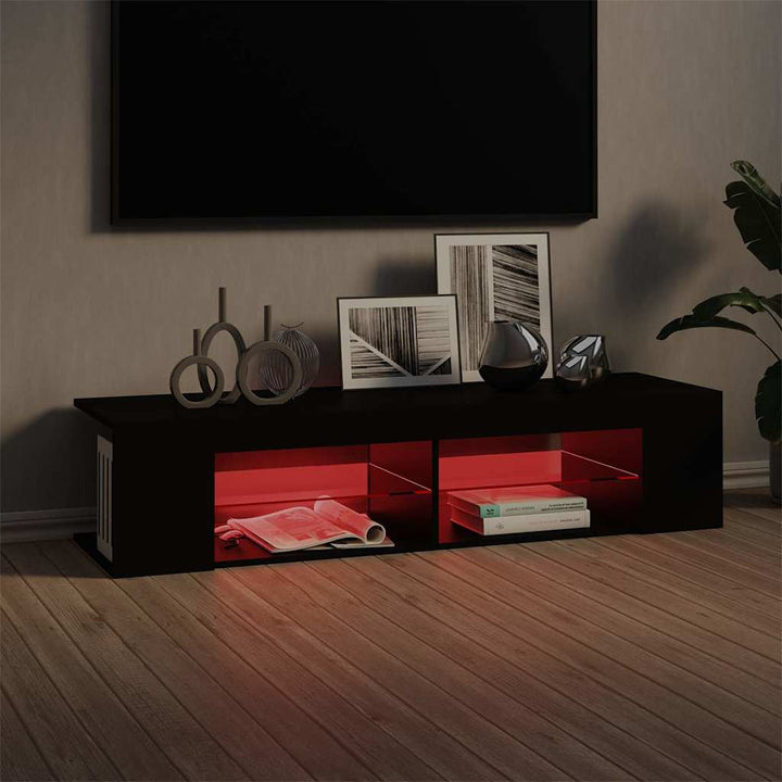 tv-skab med LED-lys 135x39x30 cm sort