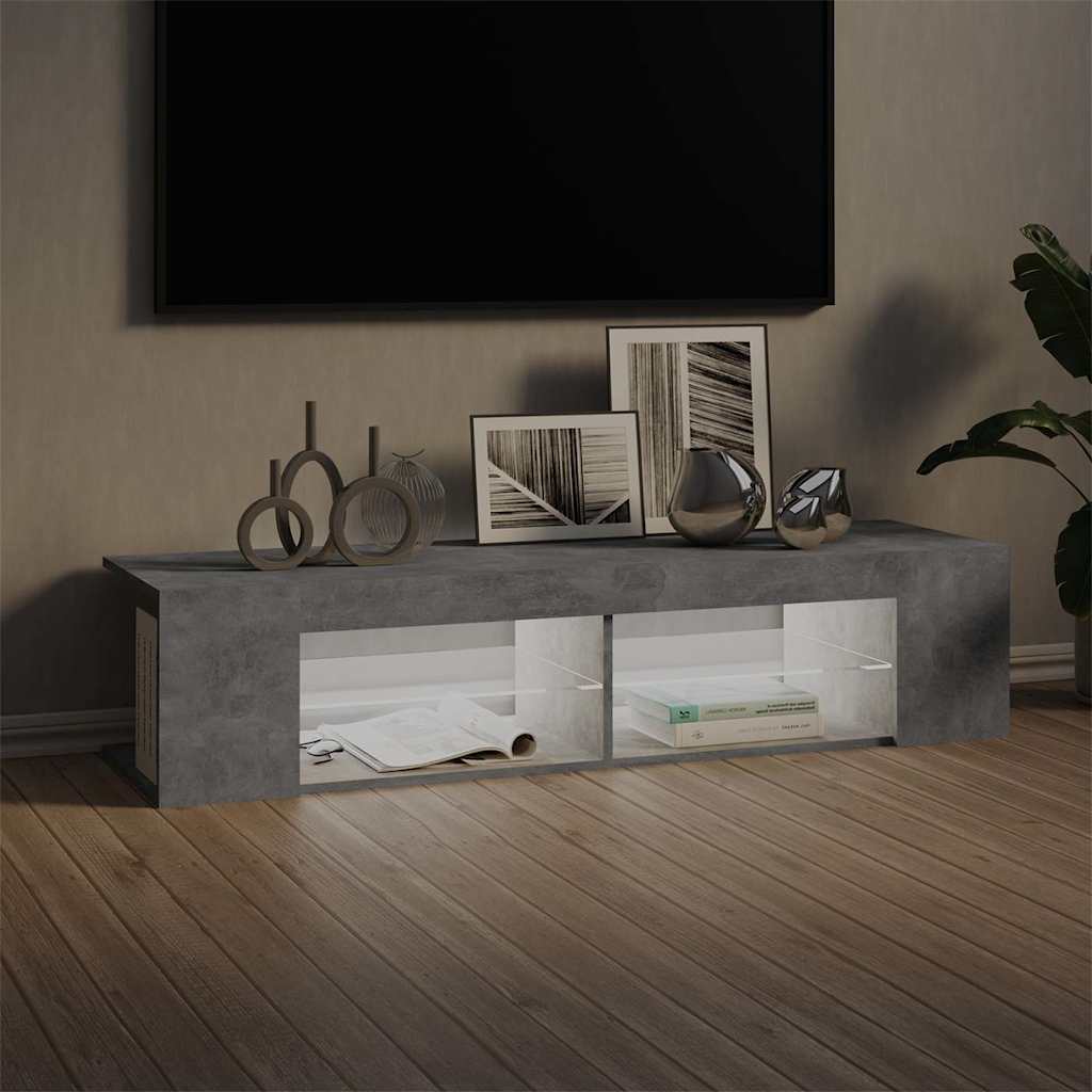 tv-skab med LED-lys 135x39x30 cm betongrå