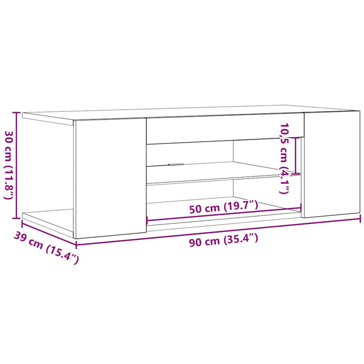 tv-skab med LED-lys 90x39x30 cm hvid