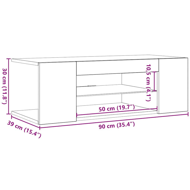 tv-bord med LED-lys 90x39x30 cm sonoma-eg
