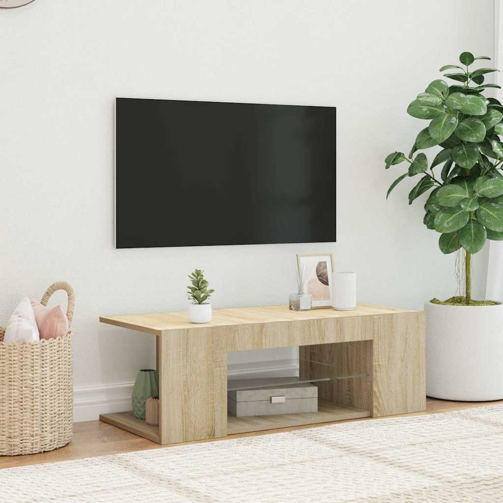 tv-bord med LED-lys 90x39x30 cm sonoma-eg