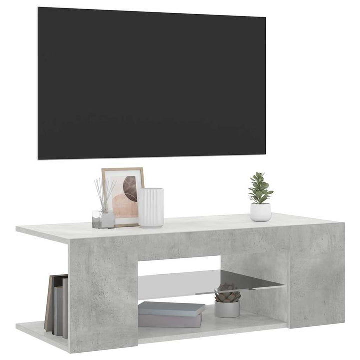 tv-bord med LED-lys 90x39x30 cm betongrå