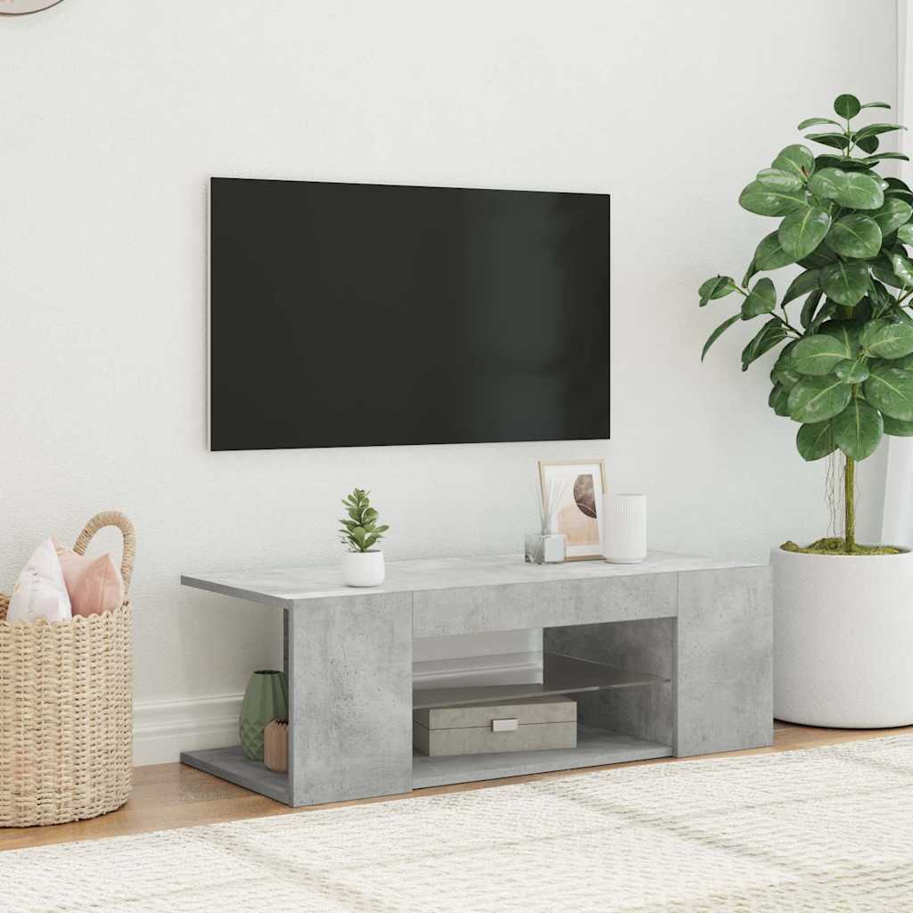 tv-bord med LED-lys 90x39x30 cm betongrå