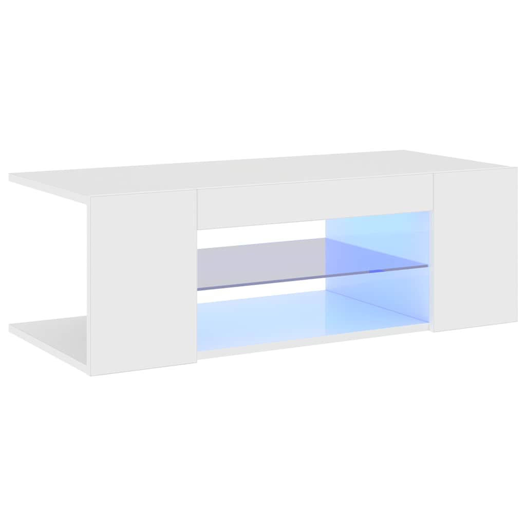 tv-skab med LED-lys 90x39x30 cm hvid højglans