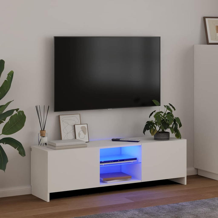tv-skab med LED-lys 120x30x36 cm hvid