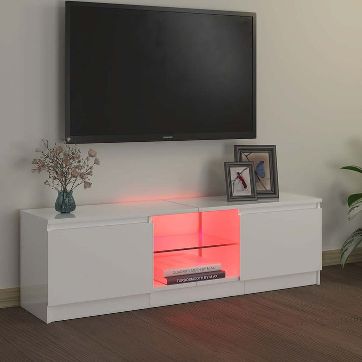 tv-skab med LED-lys 120x30x36 cm hvid højglans