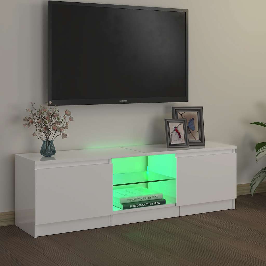 tv-skab med LED-lys 120x30x36 cm hvid højglans