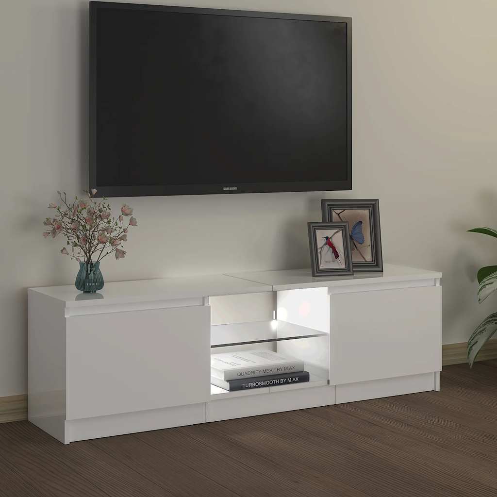 tv-skab med LED-lys 120x30x36 cm hvid højglans
