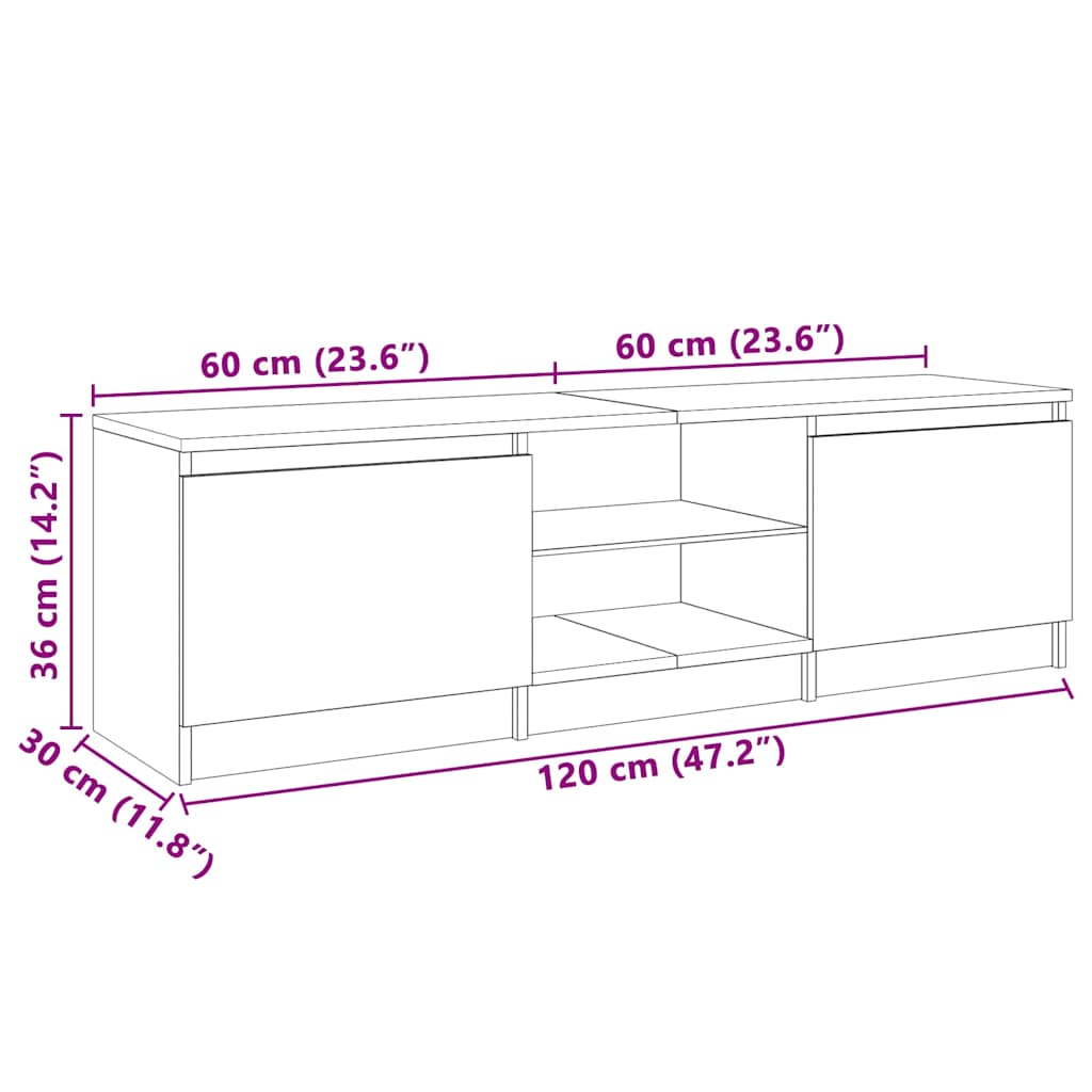 tv-skab med LED-lys 120x30x36 cm hvid højglans