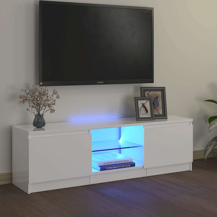 tv-skab med LED-lys 120x30x36 cm hvid højglans