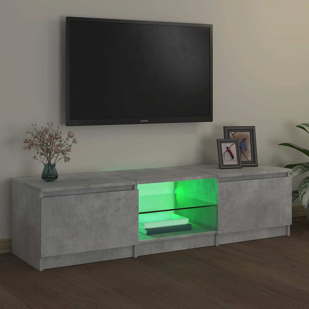tv-bord med LED-lys 140x40x36 cm betongrå