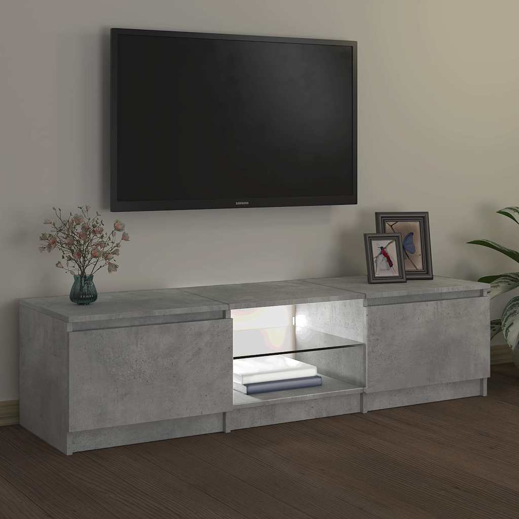 tv-bord med LED-lys 140x40x36 cm betongrå