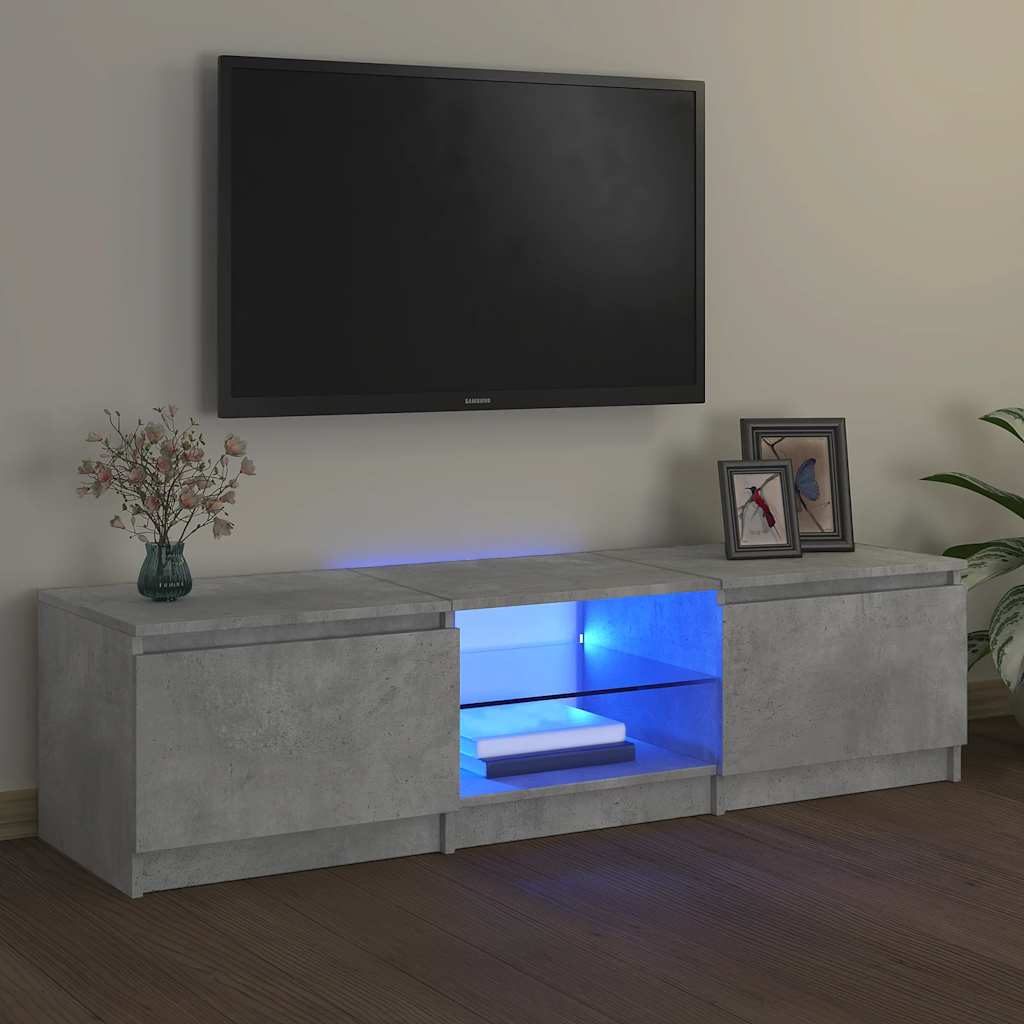 tv-bord med LED-lys 140x40x36 cm betongrå