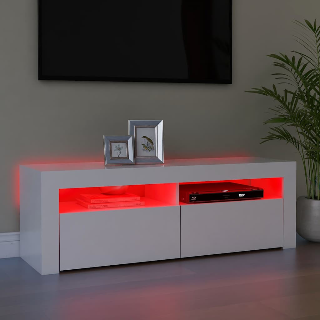tv-skab med LED-lys 120x35x40 cm hvid