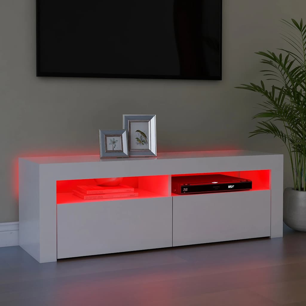 tv-skab med LED-lys 120x35x40 cm hvid