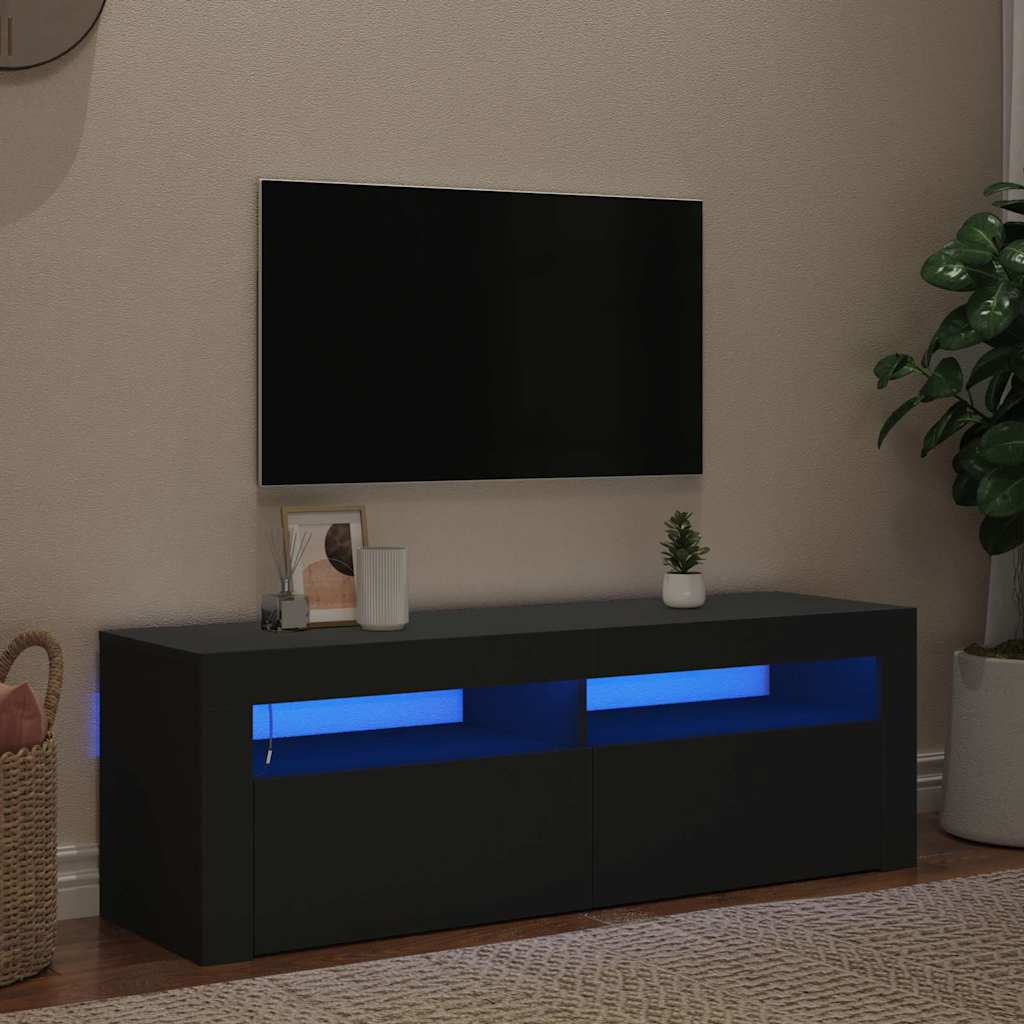 tv-bord med LED-lys 120x35x40 cm sort
