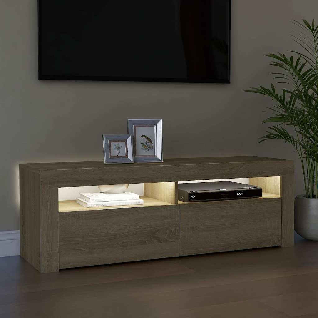 tv-bord med LED-lys 120x35x40 cm sonoma-eg