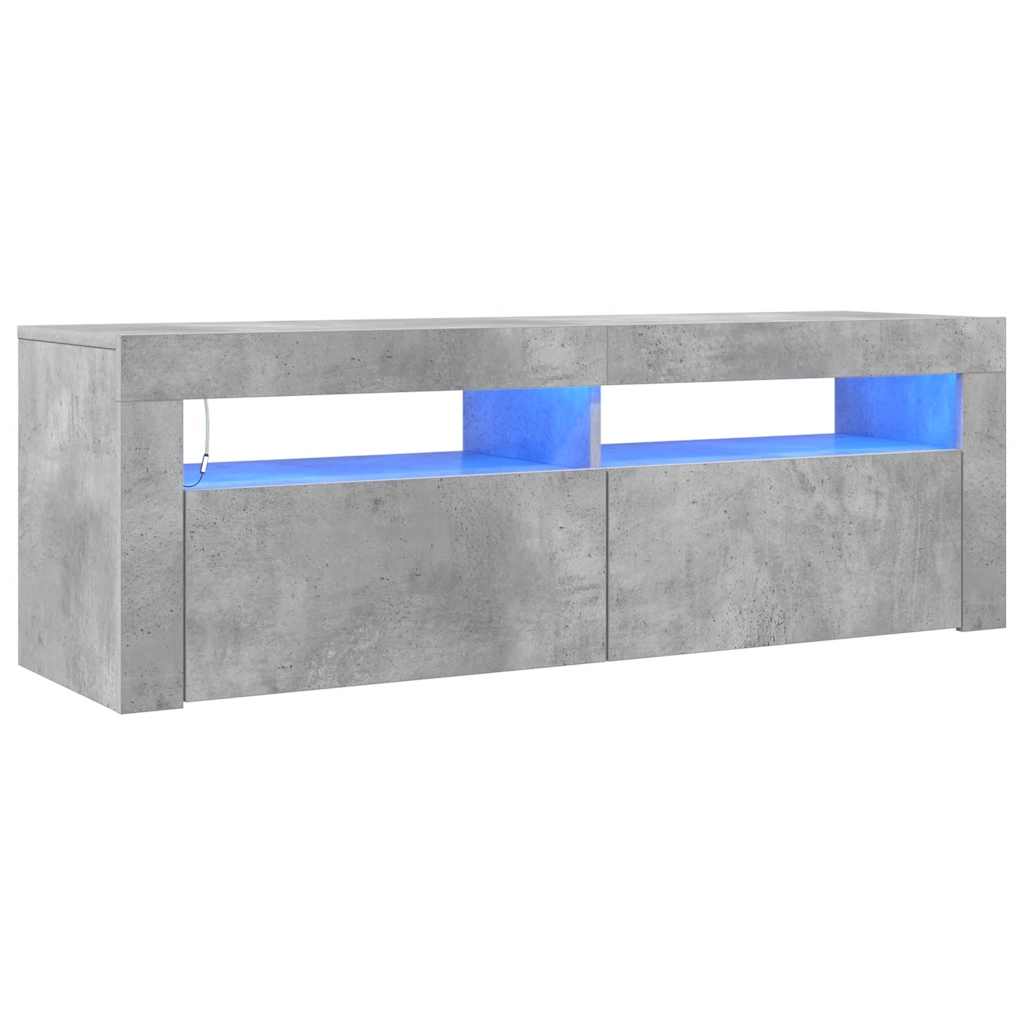 tv-bord med LED-lys 120x35x40 cm betongrå