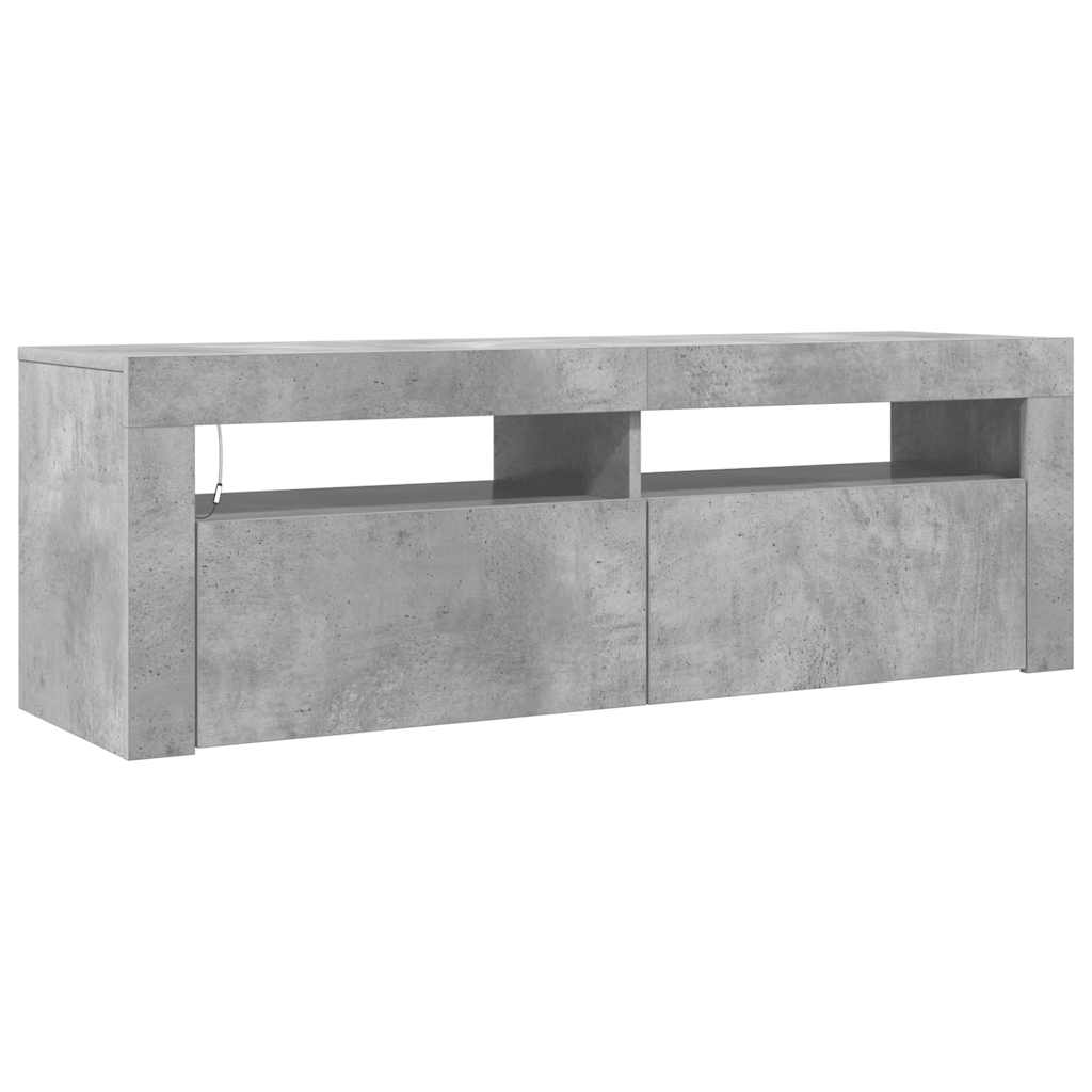 tv-bord med LED-lys 120x35x40 cm betongrå