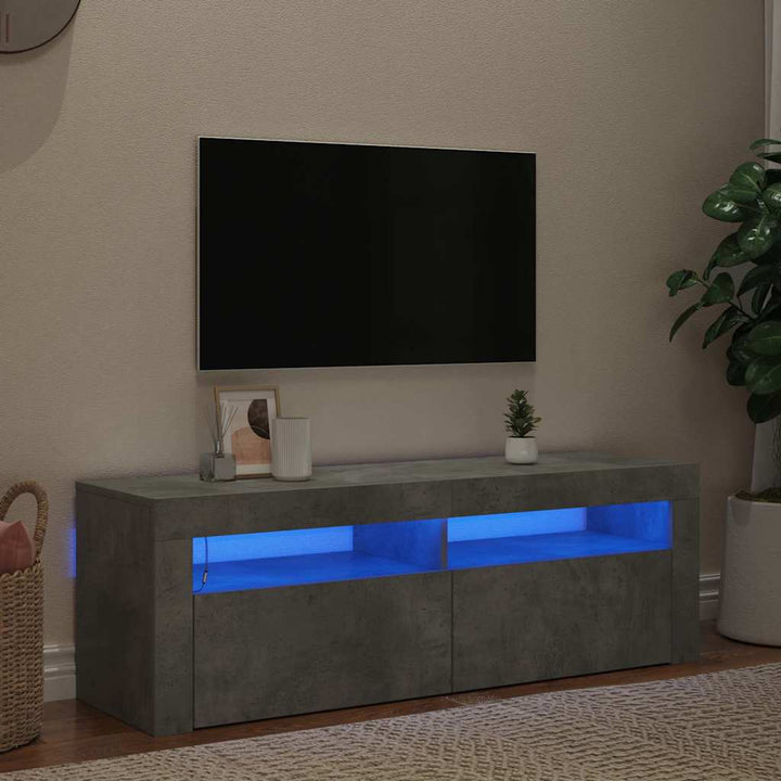 tv-bord med LED-lys 120x35x40 cm betongrå