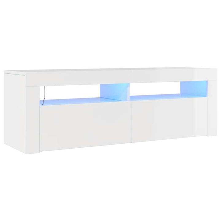 tv-skab med LED-lys 120x35x40 cm hvid højglans