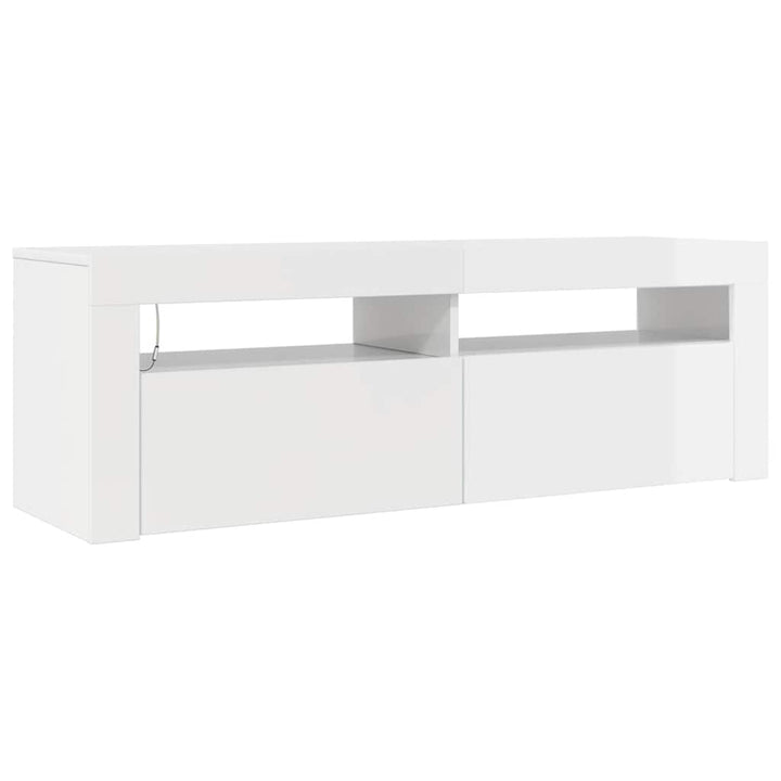 tv-skab med LED-lys 120x35x40 cm hvid højglans