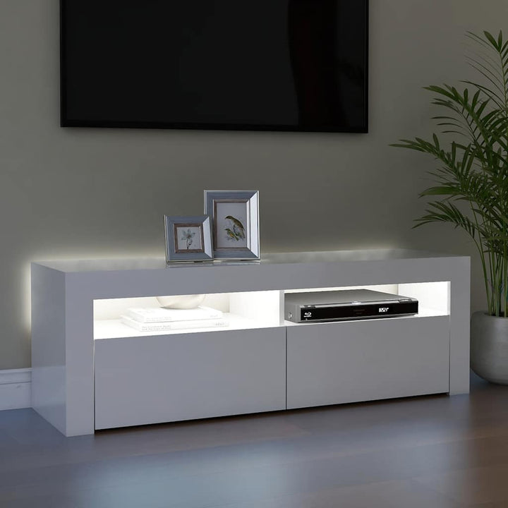 tv-skab med LED-lys 120x35x40 cm hvid højglans