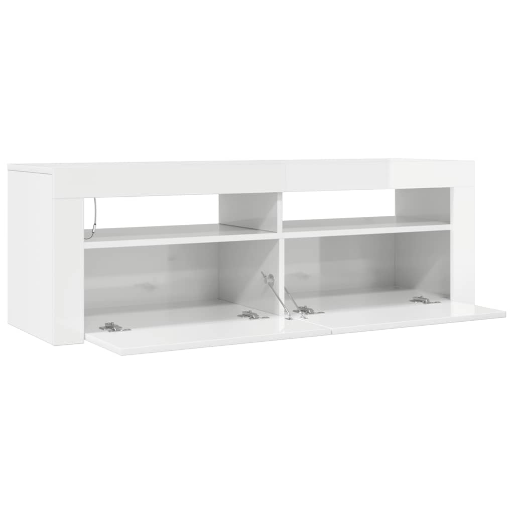 tv-skab med LED-lys 120x35x40 cm hvid højglans