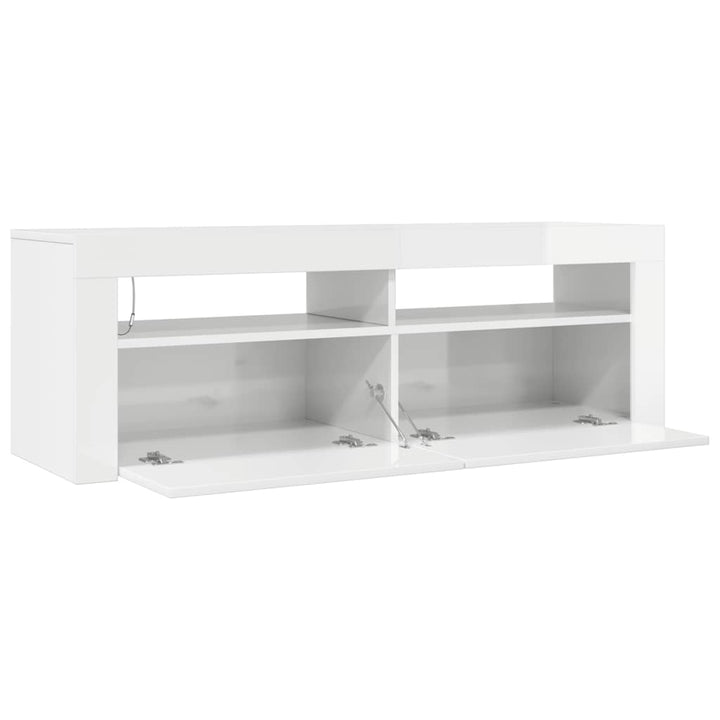 tv-skab med LED-lys 120x35x40 cm hvid højglans