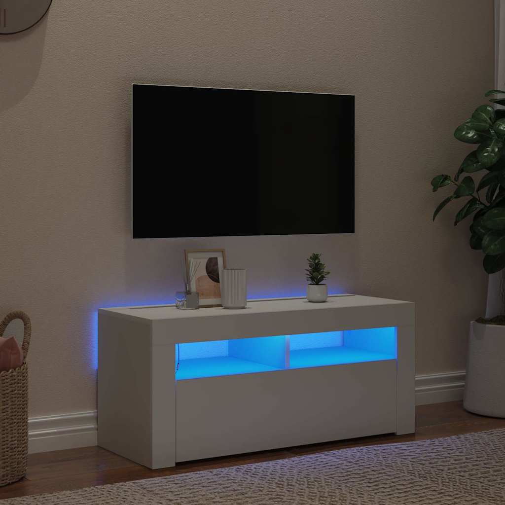tv-skab med LED-lys 90x35x40 cm hvid
