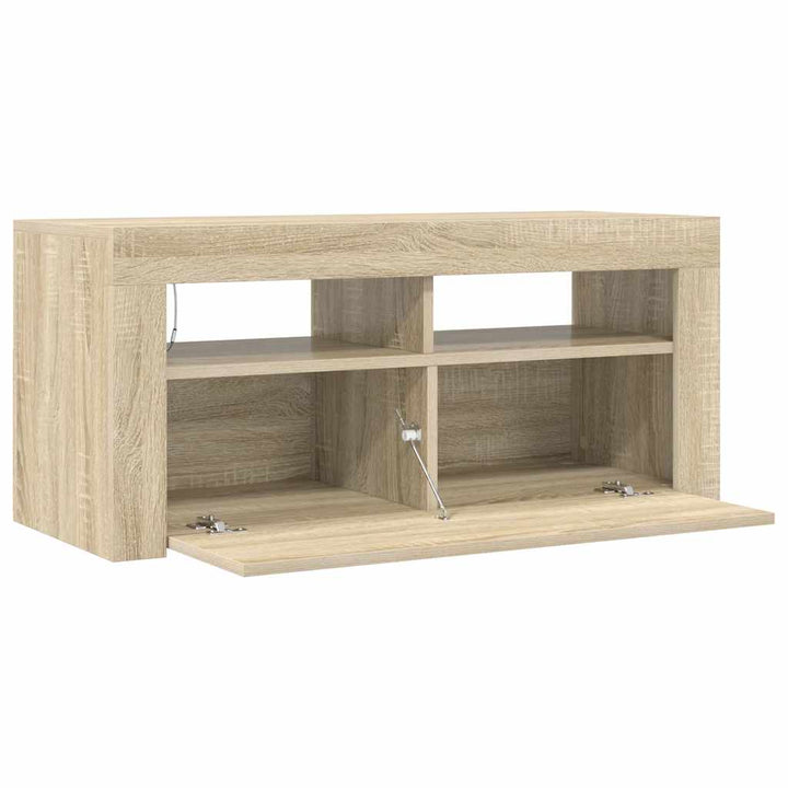 tv-bord med LED-lys 90x35x40 cm sonoma-eg