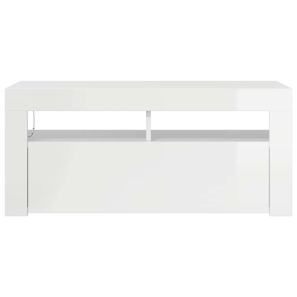tv-skab med LED-lys 90x35x40 cm hvid højglans