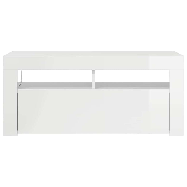 tv-skab med LED-lys 90x35x40 cm hvid højglans