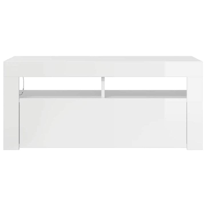 tv-skab med LED-lys 90x35x40 cm hvid højglans