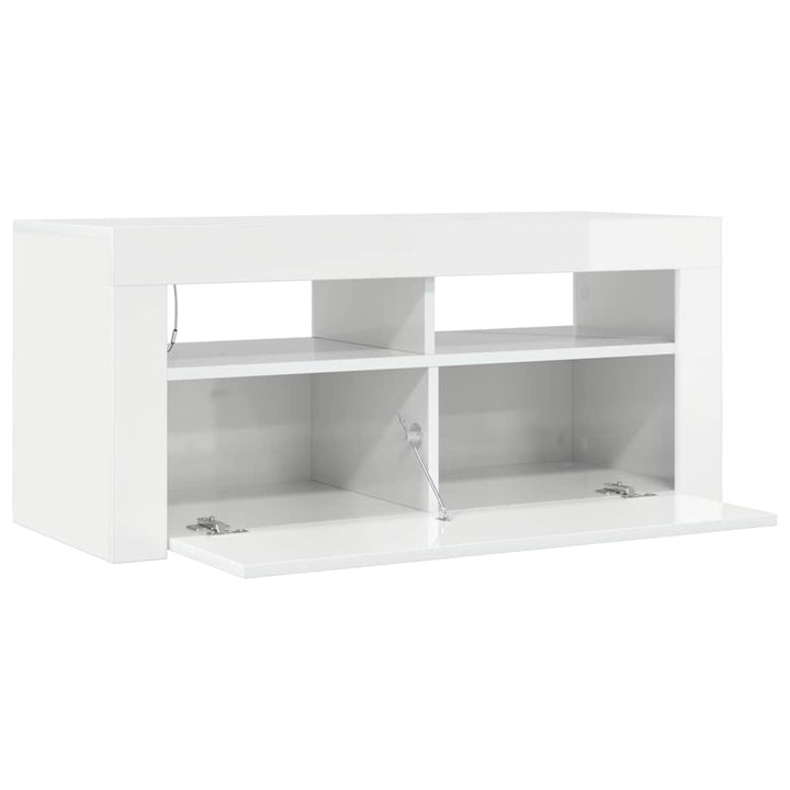 tv-skab med LED-lys 90x35x40 cm hvid højglans