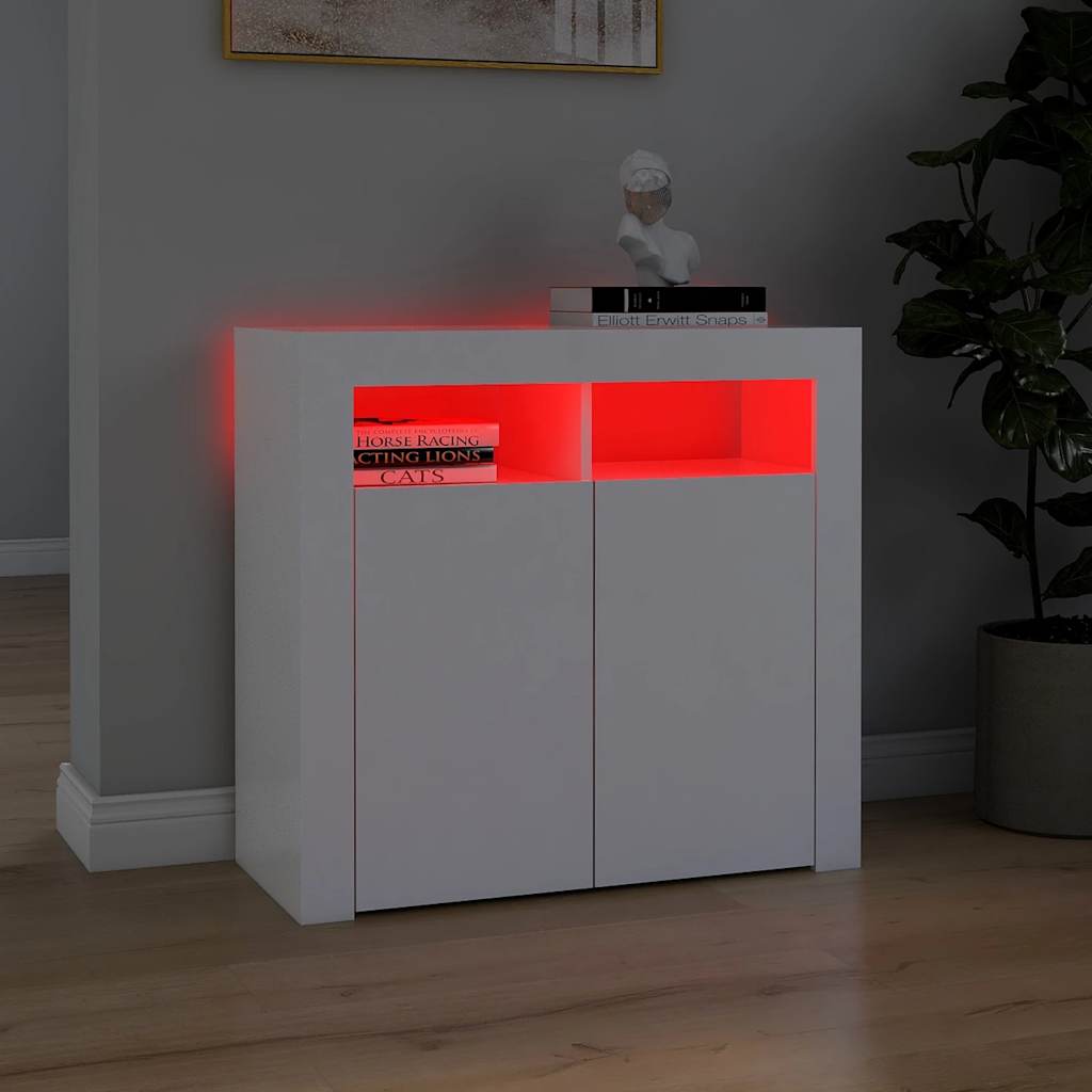 skænk med LED-lys 80x35x75 cm hvid