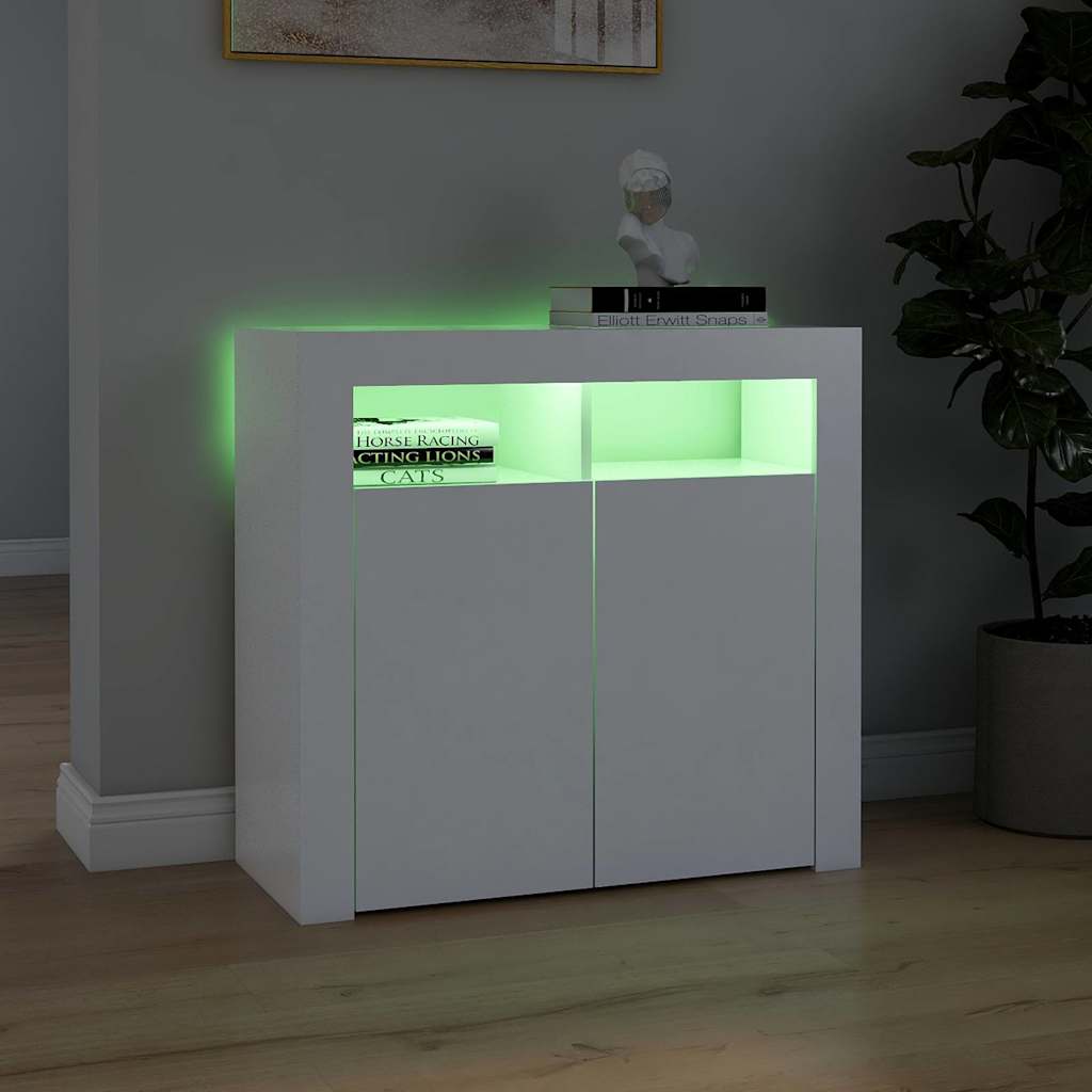 skænk med LED-lys 80x35x75 cm hvid